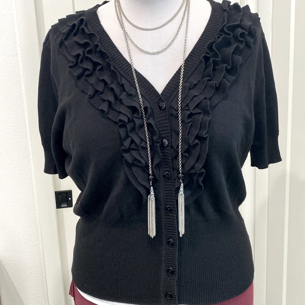 NWT Worthington Ruffled V-Neck Cotton Blend Cardigan Sweater |Size XL